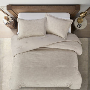Homeroots Beige Queen 100% Cotton 140 Thread Count Washable Down Comforter Set Beige,Full,Queen Cotton 528866