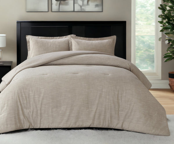 Homeroots Beige Queen 100% Cotton 140 Thread Count Washable Down Comforter Set Beige,Full,Queen Cotton 528866