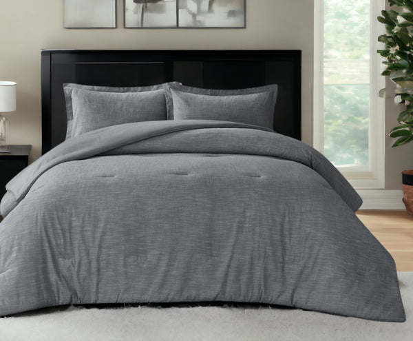 Homeroots Denim Blue King 100% Cotton 140 Thread Count Washable Down Comforter Set Denim,King,California King Cotton 528868
