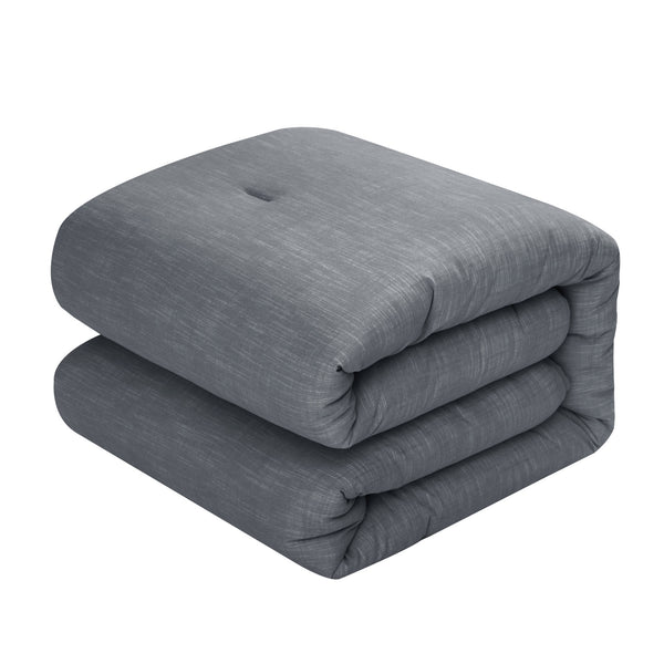 Homeroots Denim Blue King 100% Cotton 140 Thread Count Washable Down Comforter Set Denim,King,California King Cotton 528868