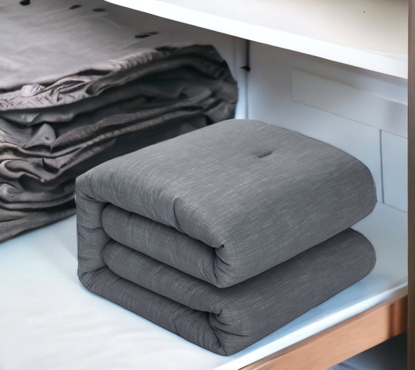 Homeroots Denim Blue King 100% Cotton 140 Thread Count Washable Down Comforter Set Denim,King,California King Cotton 528868