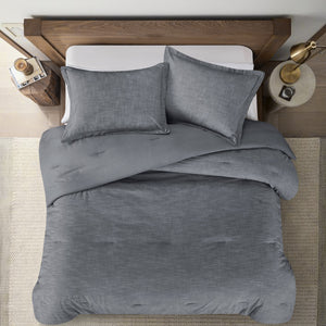 Homeroots Denim Blue Queen 100% Cotton 140 Thread Count Washable Down Comforter Set Denim,Full,Queen Cotton 528869