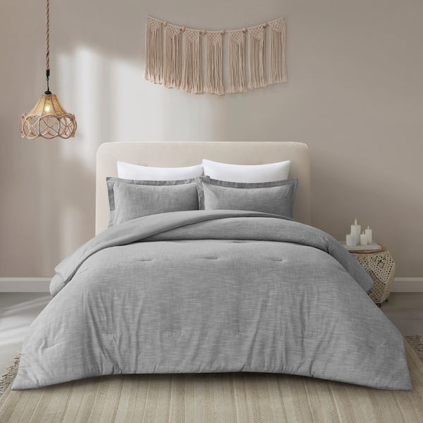 Homeroots Gray Queen 100% Cotton 140 Thread Count Washable Down Comforter Set Grey,Full,Queen Cotton 528872
