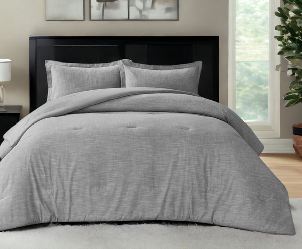 Homeroots Gray Queen 100% Cotton 140 Thread Count Washable Down Comforter Set Grey,Full,Queen Cotton 528872