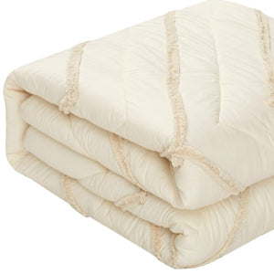 Homeroots Beige King 100% Cotton 220 Thread Count Washable Down Comforter Set Beige,King,California King Cotton 528874