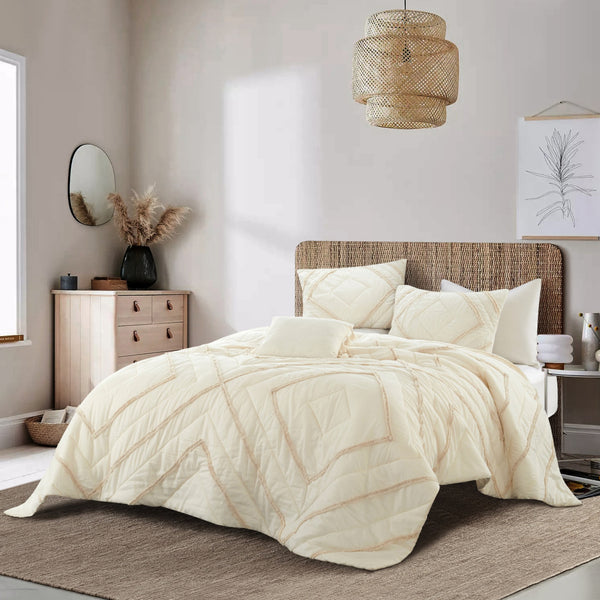 Homeroots Beige Queen 100% Cotton 220 Thread Count Washable Down Comforter Set Beige,Full,Queen Cotton 528875