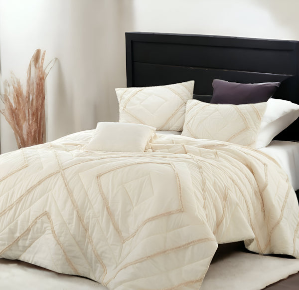 Homeroots Beige Queen 100% Cotton 220 Thread Count Washable Down Comforter Set Beige,Full,Queen Cotton 528875