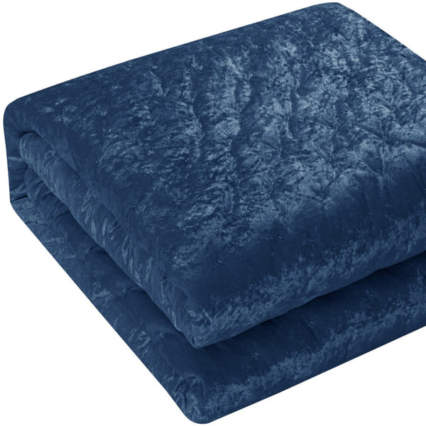 Homeroots Navy Blue King Polyester 220 Thread Count Washable Down Comforter Set Navy,King,California King Velvet 528882