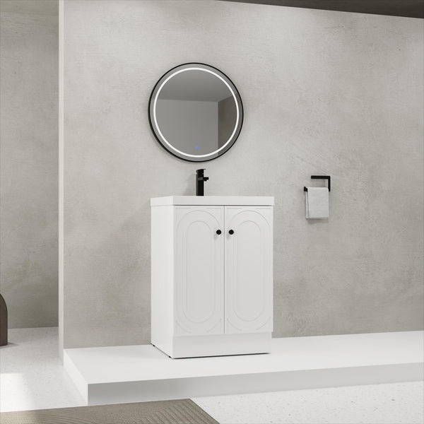 English Elm 24" Freestanding Bathroom Vanity with Resin Integrated Sink, Soft-Close Doors, Adjustable Shelf, Durable Plywood Finish White W999S00269