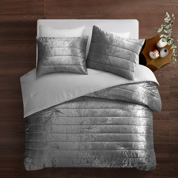 HomeRoots Blush Luxurious Down Comforter Set for Year-Round Warmth, Ultra-Soft Polyester & Easy Care Grey, Full/Queen Full/Queen 528892