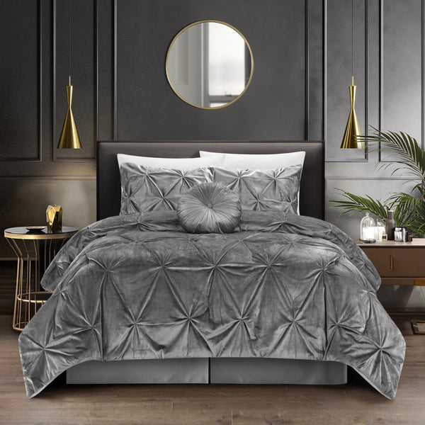 Homeroots Gray King Polyester 130 Thread Count Washable Down Comforter Set Grey,King,California King Velvet 528902