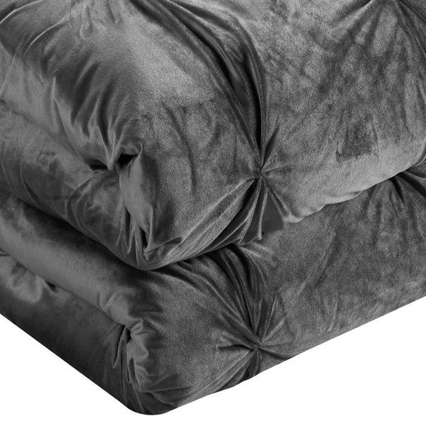 Homeroots Gray King Polyester 130 Thread Count Washable Down Comforter Set Grey,King,California King Velvet 528902