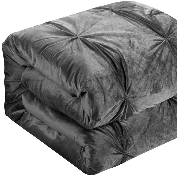 Homeroots Gray King Polyester 130 Thread Count Washable Down Comforter Set Grey,King,California King Velvet 528902