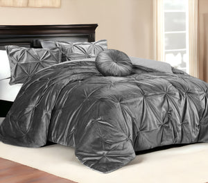 Homeroots Gray King Polyester 130 Thread Count Washable Down Comforter Set Grey,King,California King Velvet 528902