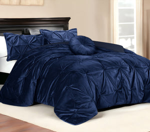 Homeroots Navy Blue King Polyester 130 Thread Count Washable Down Comforter Set Navy,King,California King Velvet 528904
