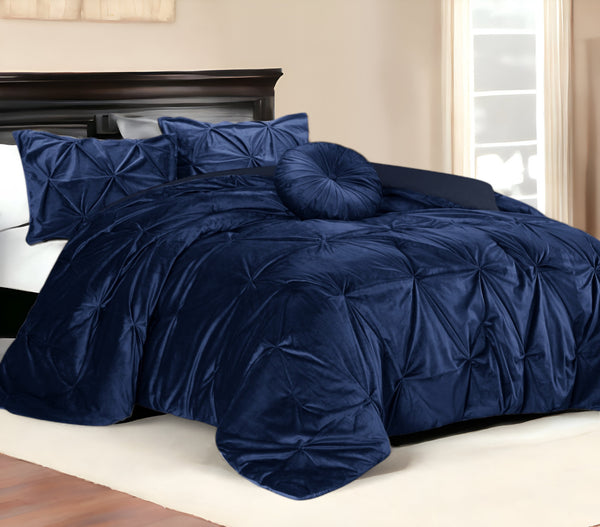 Homeroots Navy Blue King Polyester 130 Thread Count Washable Down Comforter Set Navy,King,California King Velvet 528904