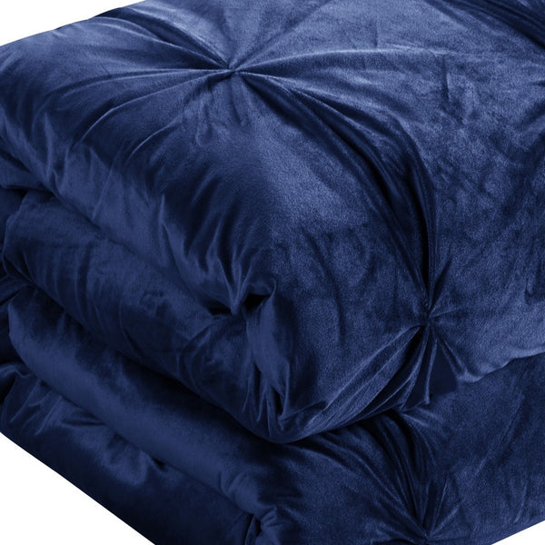 Homeroots Navy Blue King Polyester 130 Thread Count Washable Down Comforter Set Navy,King,California King Velvet 528904