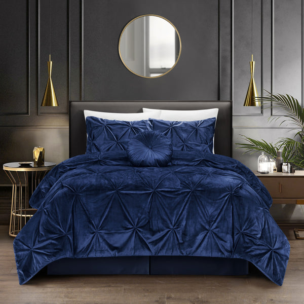 Homeroots Navy Blue Queen Polyester 130 Thread Count Washable Down Comforter Set Navy,Full,Queen Velvet 528905