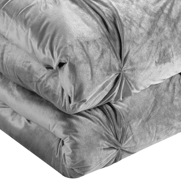 Homeroots Silver King Polyester 130 Thread Count Washable Down Comforter Set Silver,King,California King Velvet 528906