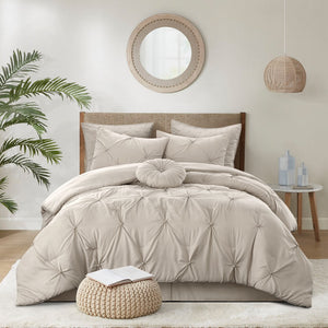 HomeRoots Beige Cozy Down Comforter Set - 7-Piece All-Season Soft Polyester for Ultimate Sleep Comfort Beige, Full/Queen Full/Queen 528909
