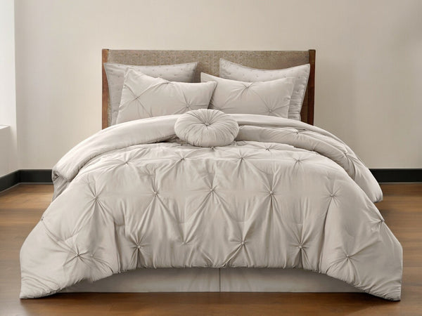 HomeRoots Beige Cozy Down Comforter Set - 7-Piece All-Season Soft Polyester for Ultimate Sleep Comfort Beige, Full/Queen Full/Queen 528909