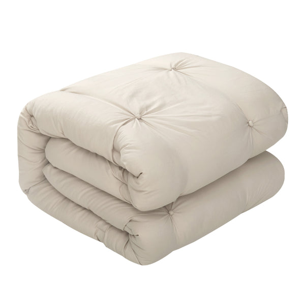 Homeroots Beige Queen Polyester 180 Thread Count Washable Down Comforter Set Beige,Full,Queen Polyester 528909