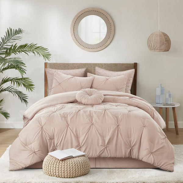 HomeRoots Beige Cozy Down Comforter Set - 7-Piece All-Season Soft Polyester for Ultimate Sleep Comfort Blush, King/California King King/California King 528911