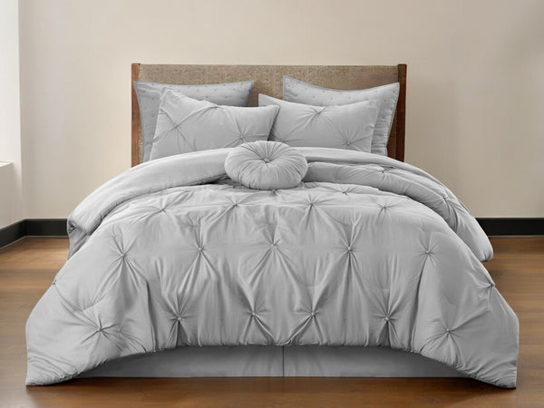 Homeroots Gray King Polyester 140 Thread Count Washable Down Comforter Set Grey,King,California King Polyester 528917