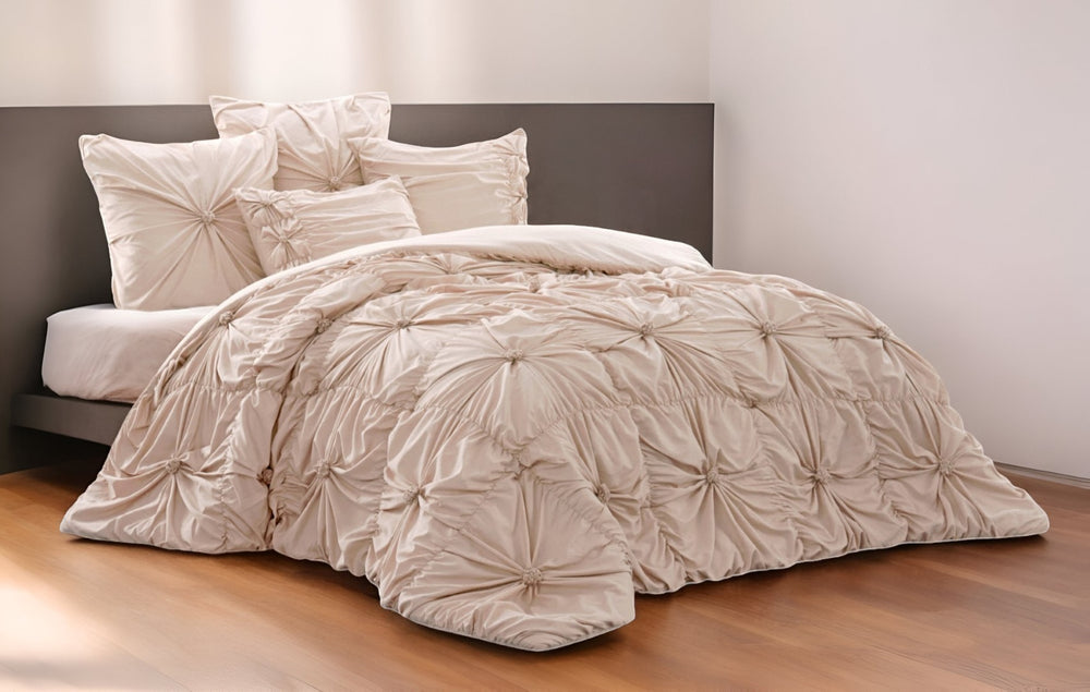 HomeRoots Beige Luxurious Down Comforter Set for Year-Round Comfort, Stylish Design, and Easy Maintenance Blush, King/California King King/California King 528926