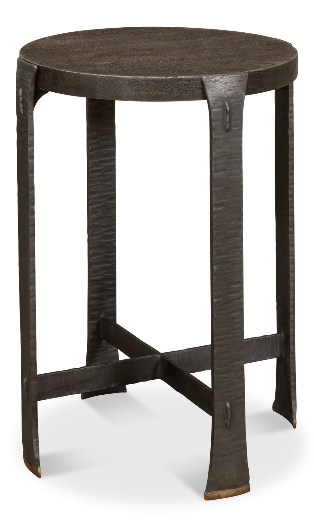 Sarreid Forged Slats Side Table With Brass Tips - Stunning Acacia & Hand Forged Iron Legs For Modern Spaces Grey  52896