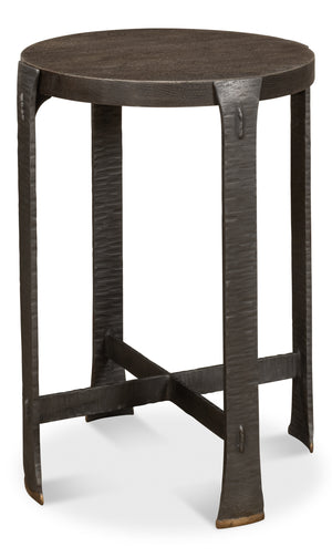 Sarreid Forged Slats Side Table With Brass Tips - Stunning Acacia & Hand Forged Iron Legs For Modern Spaces Grey  52896