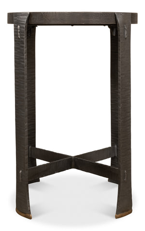 Sarreid Forged Slats Side Table With Brass Tips - Stunning Acacia & Hand Forged Iron Legs For Modern Spaces Grey  52896