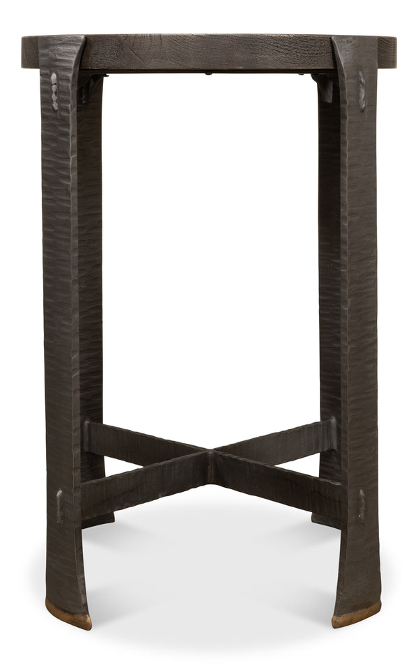 Sarreid Forged Slats Side Table With Brass Tips - Stunning Acacia & Hand Forged Iron Legs For Modern Spaces Grey  52896