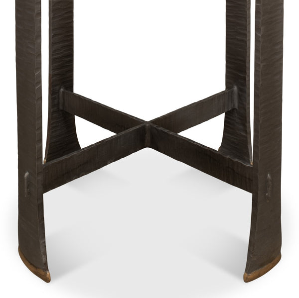 Sarreid Forged Slats Side Table With Brass Tips - Stunning Acacia & Hand Forged Iron Legs For Modern Spaces Grey  52896