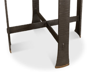 Sarreid Forged Slats Side Table With Brass Tips - Stunning Acacia & Hand Forged Iron Legs For Modern Spaces Grey  52896