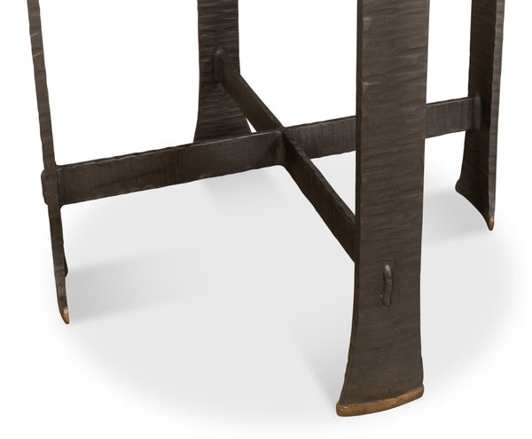 Sarreid Forged Slats Side Table With Brass Tips - Stunning Acacia & Hand Forged Iron Legs For Modern Spaces Grey  52896