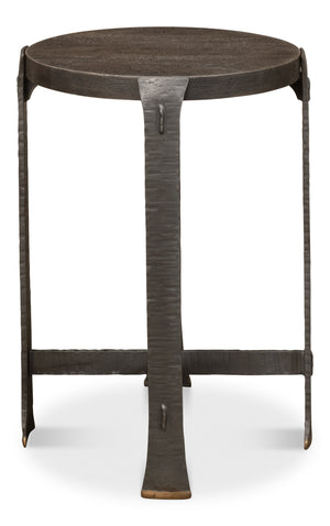 Sarreid Forged Slats Side Table With Brass Tips - Stunning Acacia & Hand Forged Iron Legs For Modern Spaces Grey  52896