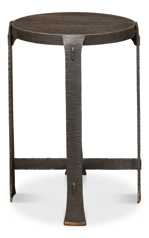 Sarreid Forged Slats Side Table With Brass Tips - Stunning Acacia & Hand Forged Iron Legs For Modern Spaces Grey  52896