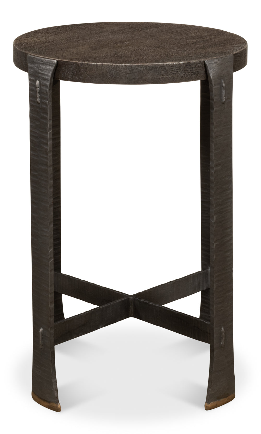 Sarreid Forged Slats Side Table With Brass Tips - Stunning Acacia & Hand Forged Iron Legs For Modern Spaces Grey  52896