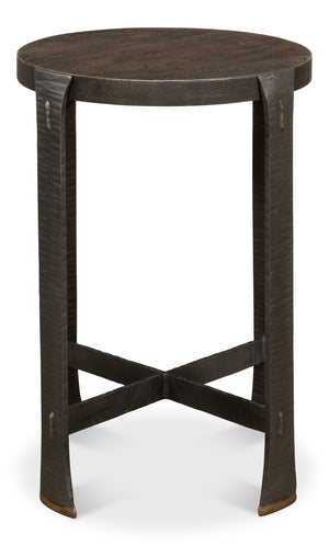 Sarreid Forged Slats Side Table With Brass Tips - Stunning Acacia & Hand Forged Iron Legs For Modern Spaces Grey  52896