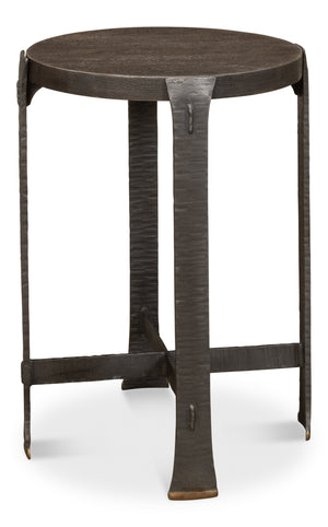 Sarreid Forged Slats Side Table With Brass Tips - Stunning Acacia & Hand Forged Iron Legs For Modern Spaces Grey  52896