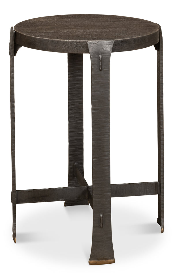 Sarreid Forged Slats Side Table With Brass Tips - Stunning Acacia & Hand Forged Iron Legs For Modern Spaces Grey  52896