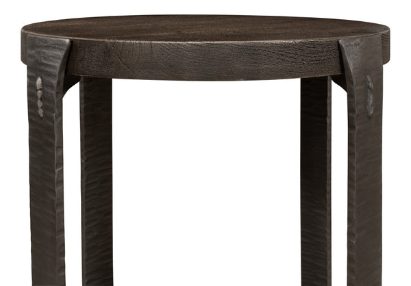 Sarreid Forged Slats Side Table With Brass Tips - Stunning Acacia & Hand Forged Iron Legs For Modern Spaces Grey  52896