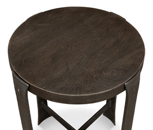 Sarreid Forged Slats Side Table With Brass Tips - Stunning Acacia & Hand Forged Iron Legs For Modern Spaces Grey  52896