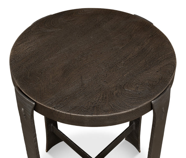 Sarreid Forged Slats Side Table With Brass Tips - Stunning Acacia & Hand Forged Iron Legs For Modern Spaces Grey  52896