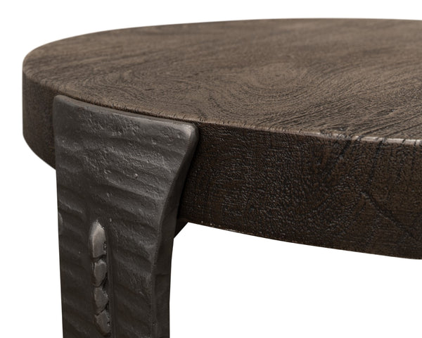 Sarreid Forged Slats Side Table With Brass Tips - Stunning Acacia & Hand Forged Iron Legs For Modern Spaces Grey  52896