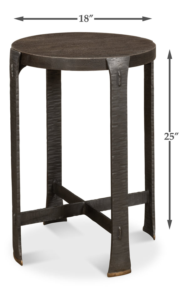 Sarreid Forged Slats Side Table With Brass Tips - Stunning Acacia & Hand Forged Iron Legs For Modern Spaces Grey  52896