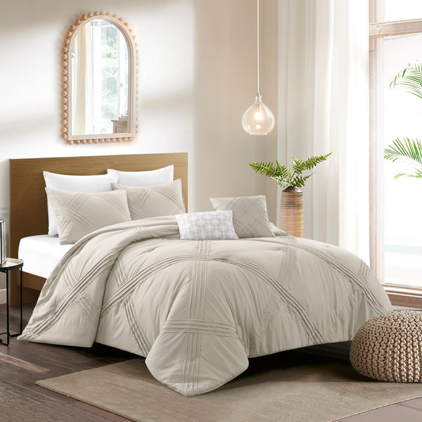 Homeroots Beige Queen Polyester 180 Thread Count Washable Down Comforter Set Beige,Full,Queen Polyester 528970