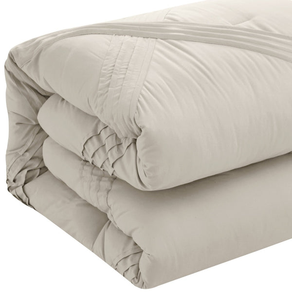 Homeroots Beige Queen Polyester 180 Thread Count Washable Down Comforter Set Beige,Full,Queen Polyester 528970