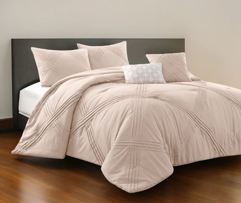 HomeRoots Beige Down Comforter Set - Luxurious 5-Piece All-Season Bedding for Warmth & Breathable Comfort Blush, Full/Queen Full/Queen 528972